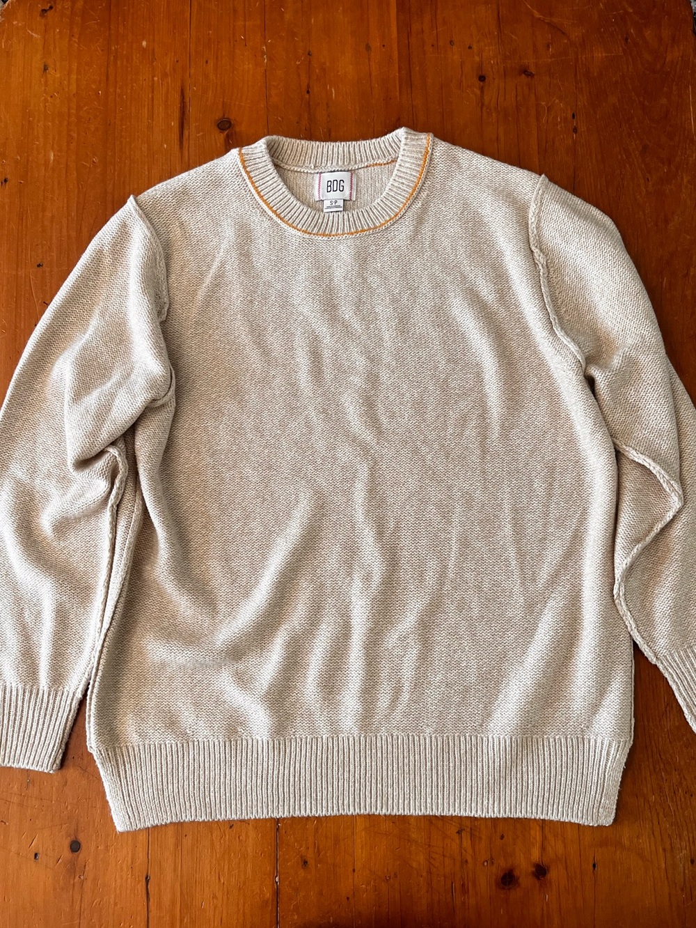 BDG Urban Outfitters Cotton Crew Neck Sweater with Orange Accent Stitching